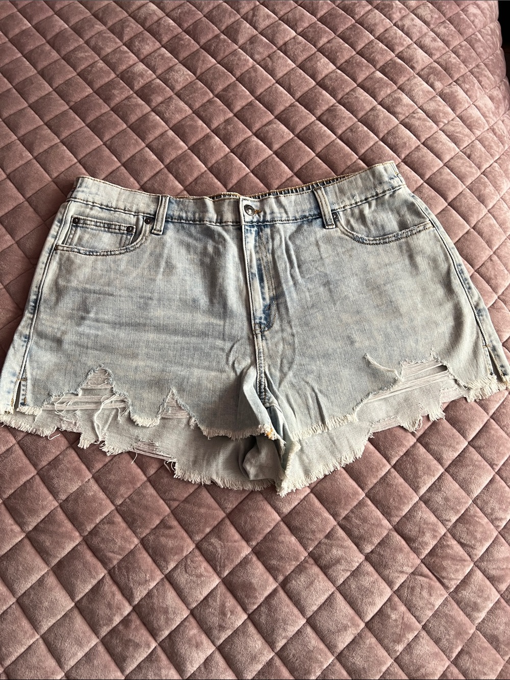 aerie Light Wash Distressed Denim Cutoff Shorts